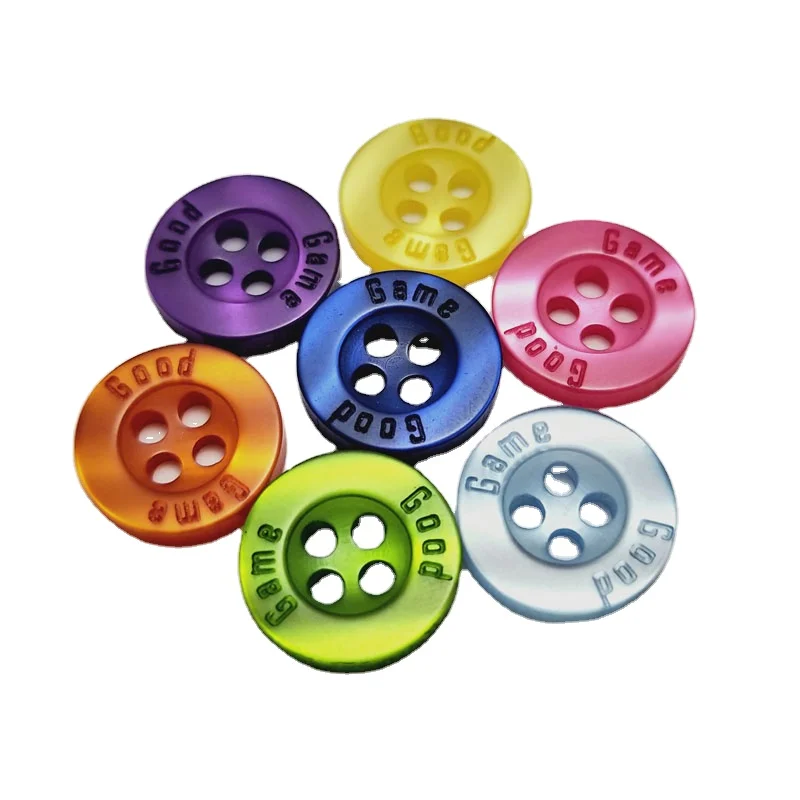 Fast shipping 4 holes round colorful custom engraved logo resin polyester pearl polo shirt button for clothes