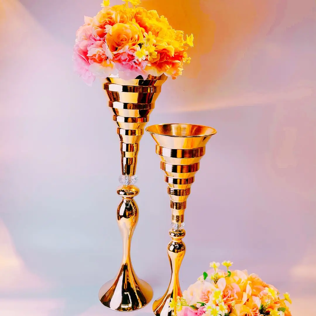 2021 Metal Shiny Gold Decorations Vase Sets Wedding Floral Centerpieces