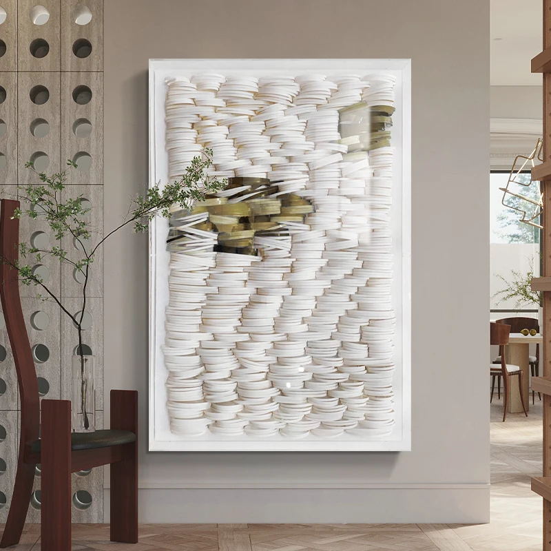 Living room sofa background hanging painting art light luxury decorative painting abstract paper art acrylic painting