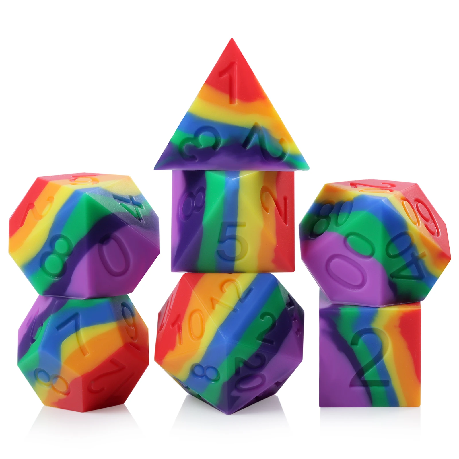 Wholesale Silicone Dice Set Custom DND Dice Sharp Edge Silicone Rubber D&D Dice for RPG Table Games Rainbow