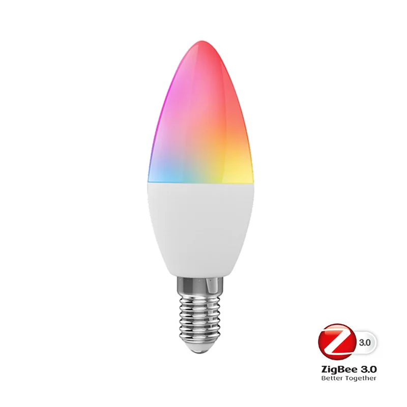 E14 RGB CW Tuya Zigbee 5w smart light bulbs Music Candle Light Bulb Compatible With Alexa Google home