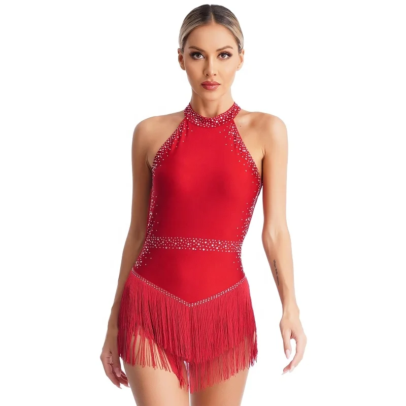 Women Leotard Fringe Bodysuit Ballroom Latin Tango Salsa Dance Costume Latin Samba Dance Dress Short Multi Color Dance Costume