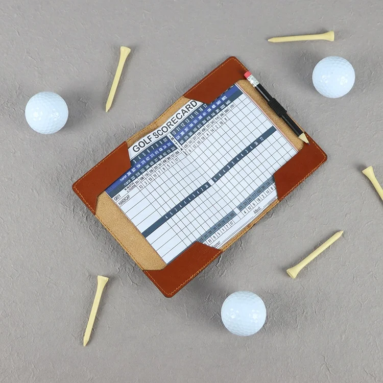 High Quality Vegetable Tanned Leather Personalised Scorecard Holders Outdoor Sport Portable Golf Score Card Wallet With Pen Loop