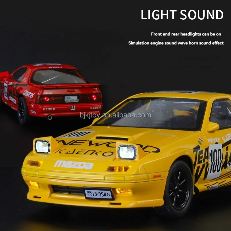 Pull Back Alloy Car Diecast RX7-PC 1/24 Race Car Model for Collection With Music Light