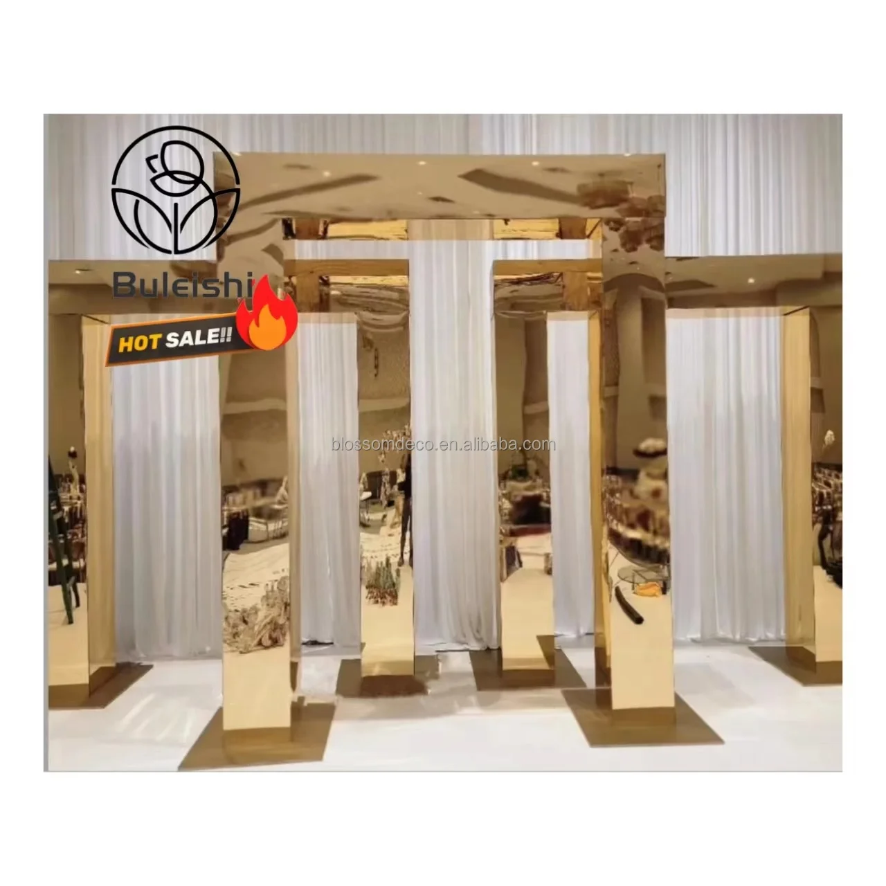 Party Supplies Arch Stand Ceremony Horn Half Moon Arch Gold Pillar Flower Wedding Arch Wedding Backdrop Frame