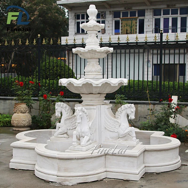 Hand Carved Large Outdoor Garden White Marble Pool 3 Tier Marble Water Fountain