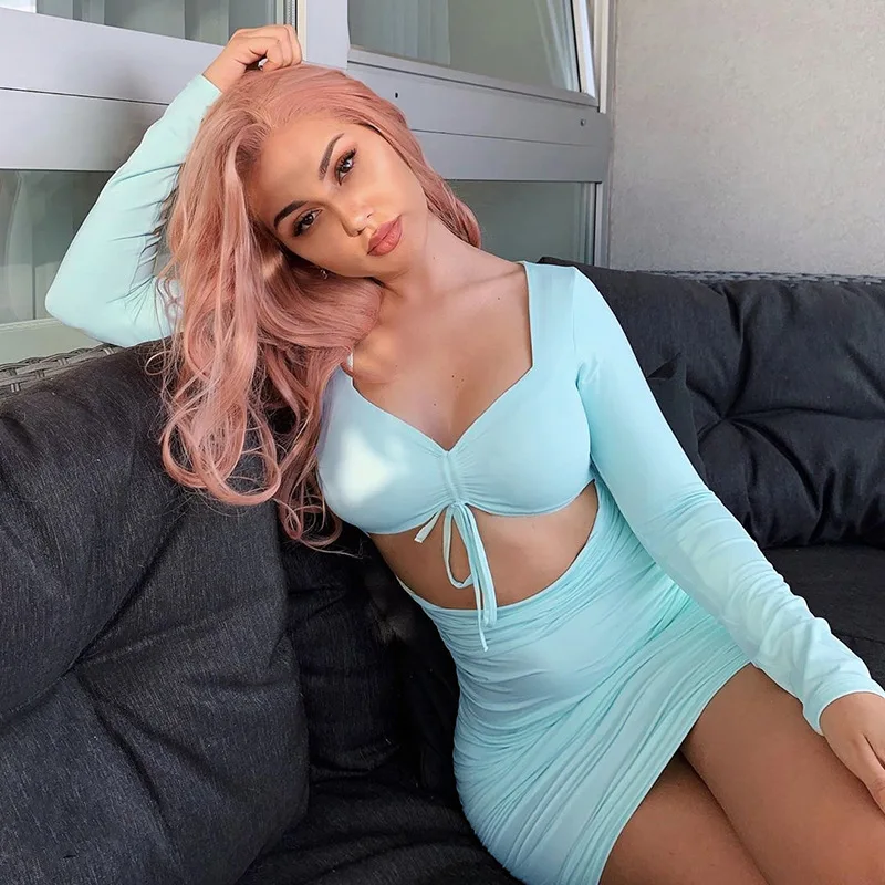 
 2021 Популярные летние бандажные однотонные ажурные облегающие пикантные Элегантные повседневные Элегантные платья с длинным рукавом и цветочным принтом  