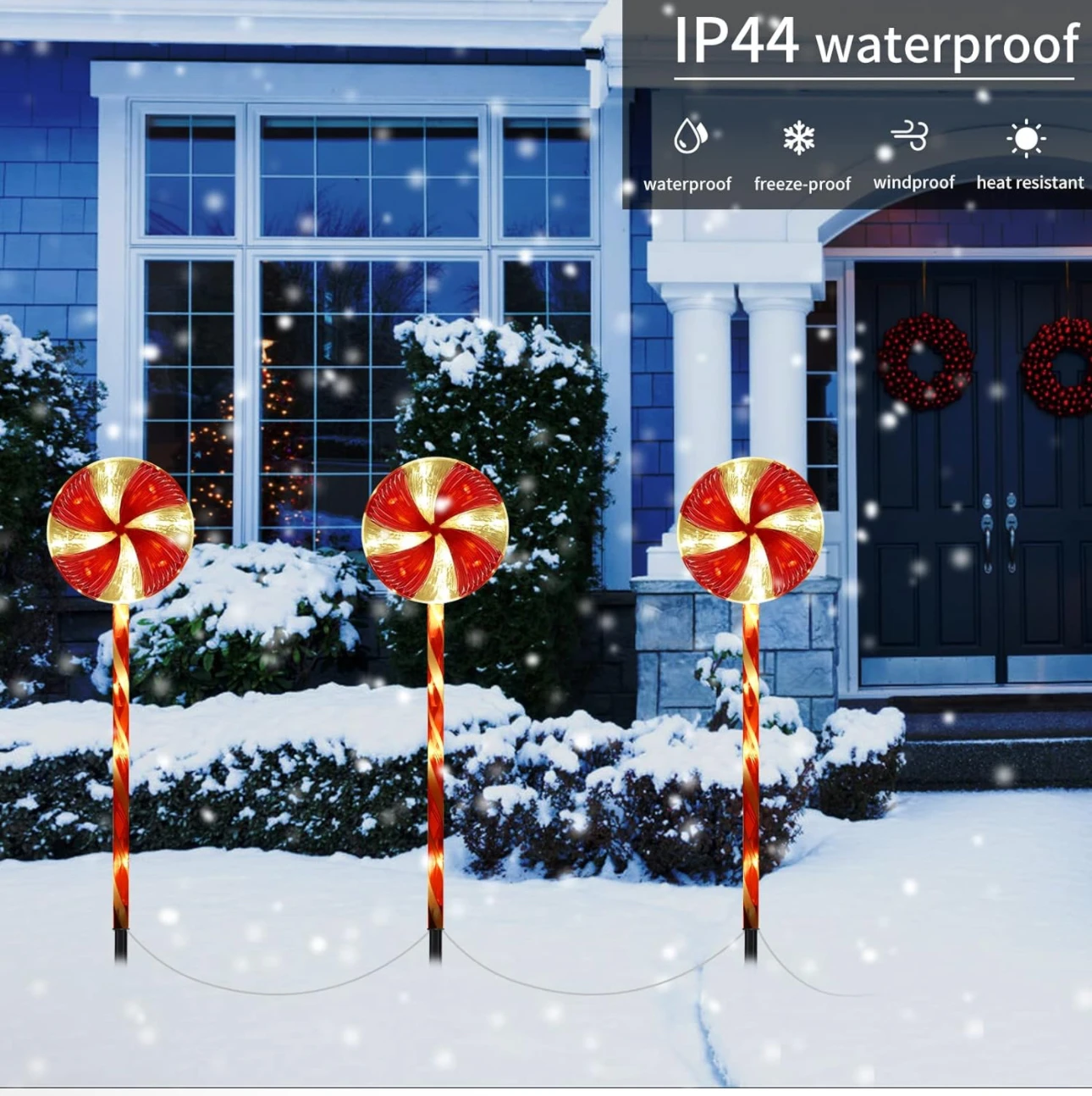 3 Pack Christmas Lollipops Pathway Decoration Lights Outdoor Indoor  Lighted Candy Cane Decorations with 8 modes String Lights