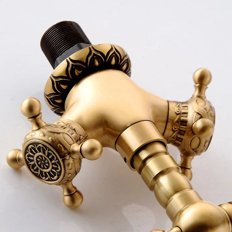 Brass Basin Sink Tap Exquisite Carved Antique Faucet Chinese Style Double Handle Hot And Cold Water AF1090