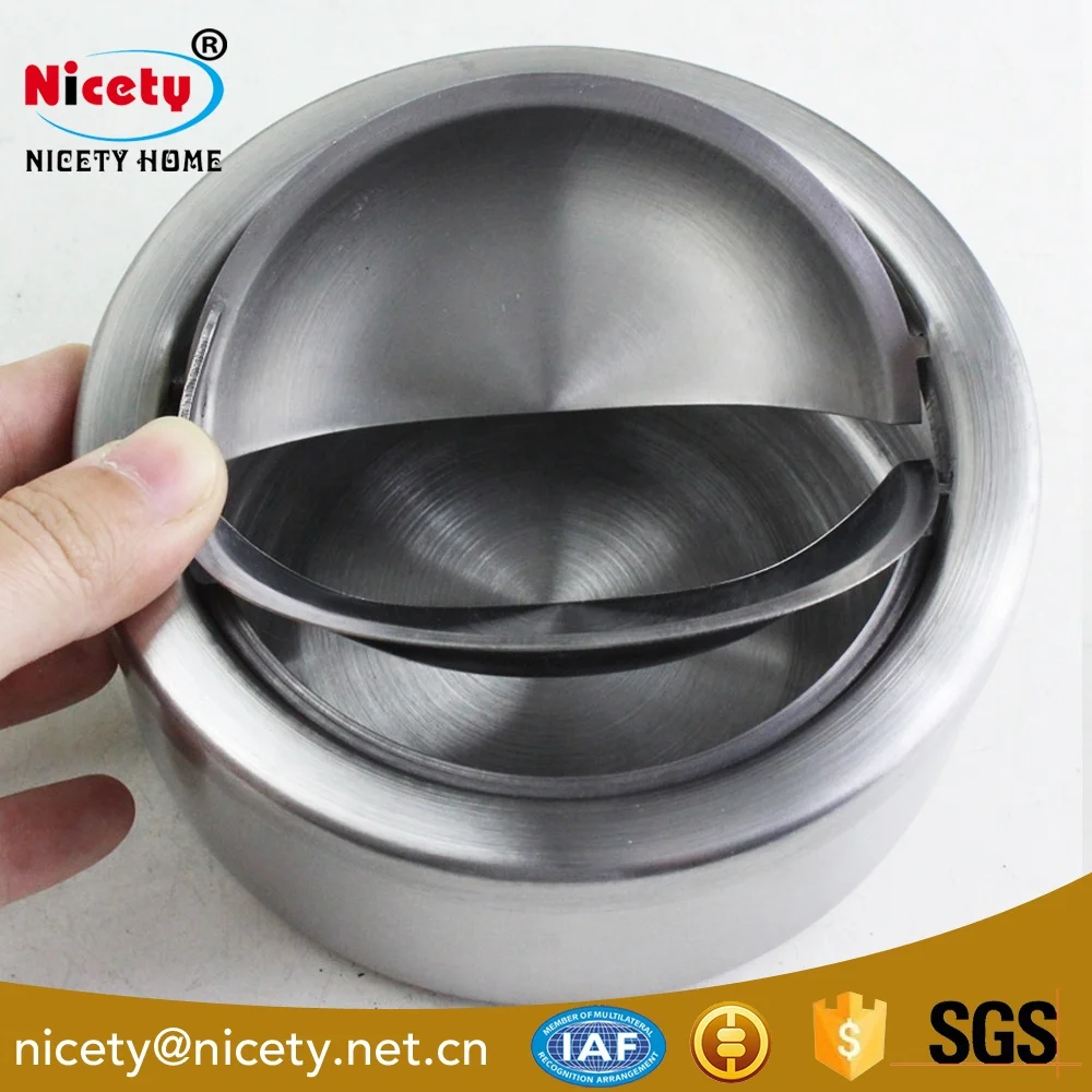 Hot sale wholesale round custom manual high quality metal stainless steel ashtray with lid globe ashtray