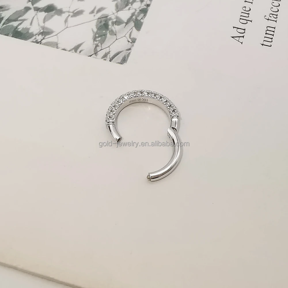 Wholesale 14K Real White Gold Nose Rings Fine Jewelry Piercing Real Diamond Body Jewelry Custom Jewelry Hot Selling