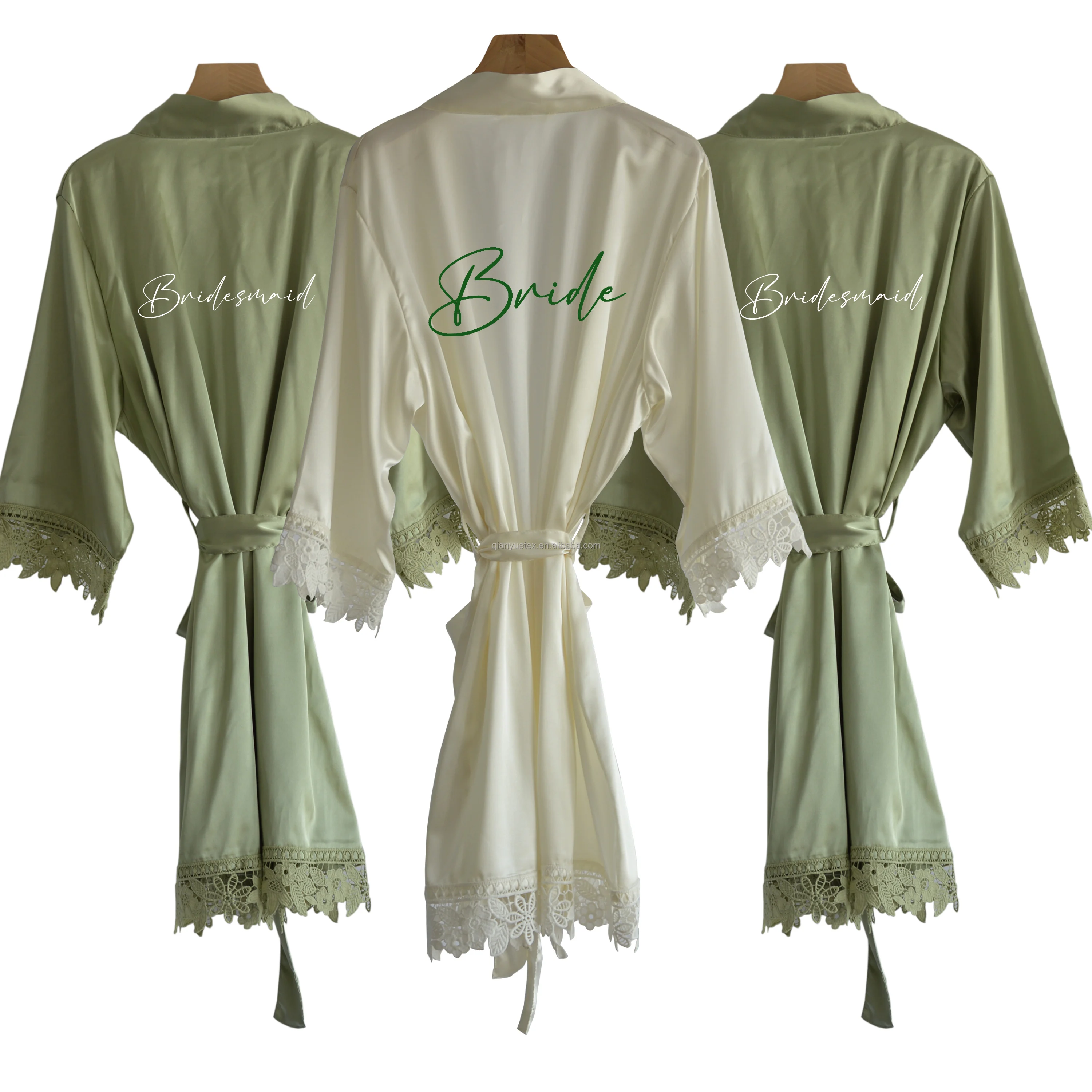 RTS 15 Colors Bridesmaid Robe Women Satin Bridal Robe With Lace Trim