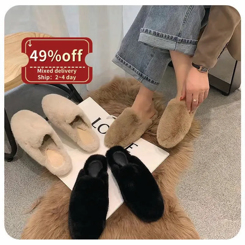 Wholesale 1 pair custom logo fluffy real fox raccoon fur slipper furry fur slides for women