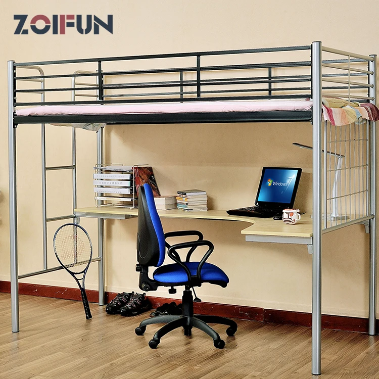 Modern Metal Frame Single Bunk Bed Simple Desk Girls King Size Loft With