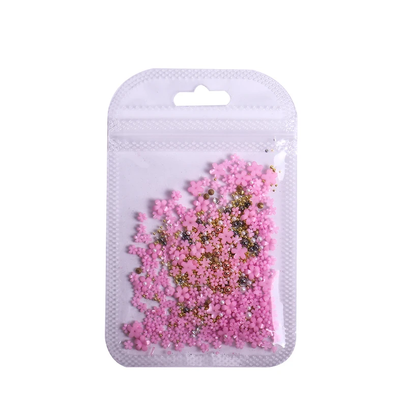 White Acrylic Flowers Mixed Caviar Beads 3D Nail Art Rhinestone For DIY Nail Supplies Parts