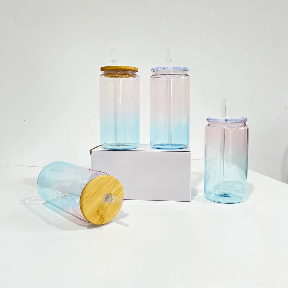 16oz crystal ocean glass can for sublimation 16oz ombre jelly crystal ocean glass can 16oz glass mason jar