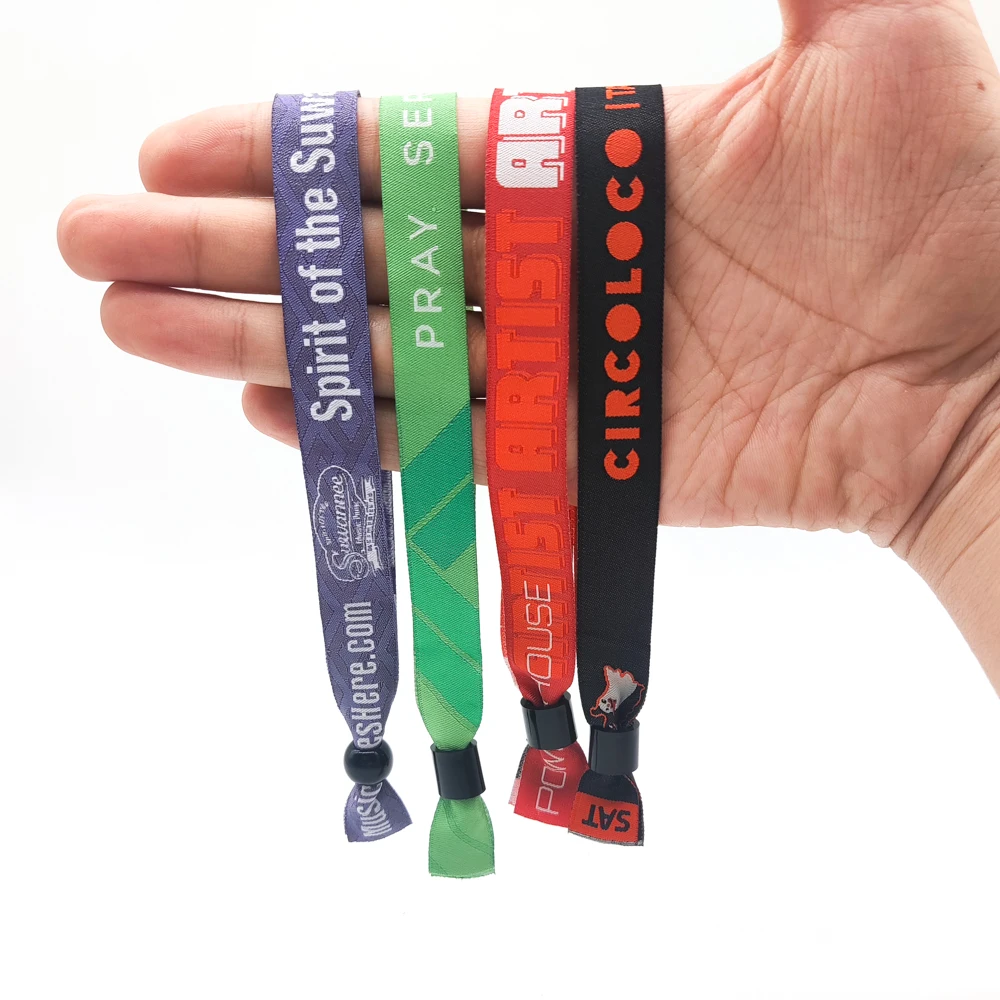 OEM Polyester ID Ticket Custom Fabric Printing Logo Wrist Band Woven Wristband Events