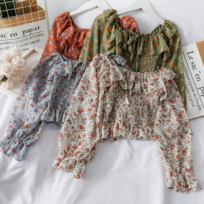 
Free shipping Wholesale low price Women clothes Korea Fashion design lady chiffon printed blouse top OC376 