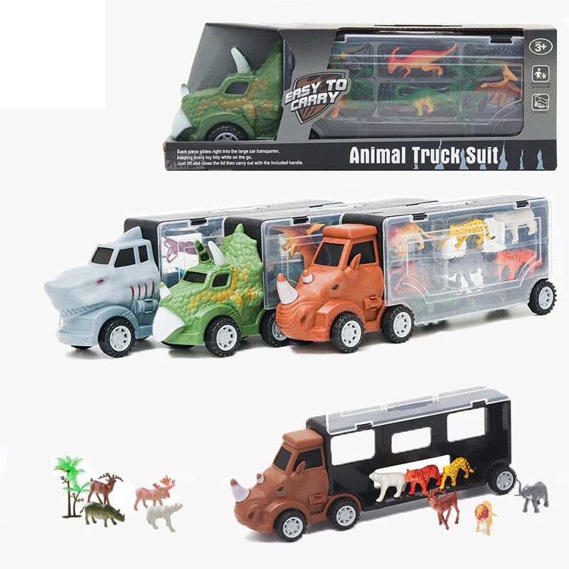 2024 Wholesale Cheap Plastic Animals Military Vehicle Toys Pretend Play Dinosaur Carrier Truck Vehicle With Dinosaur Figures