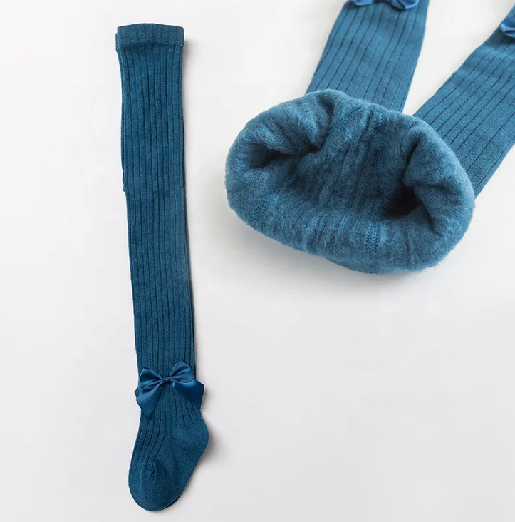 2021 New design baby socks autumn winter with velvet kids body stocking combed cotton bow stockings