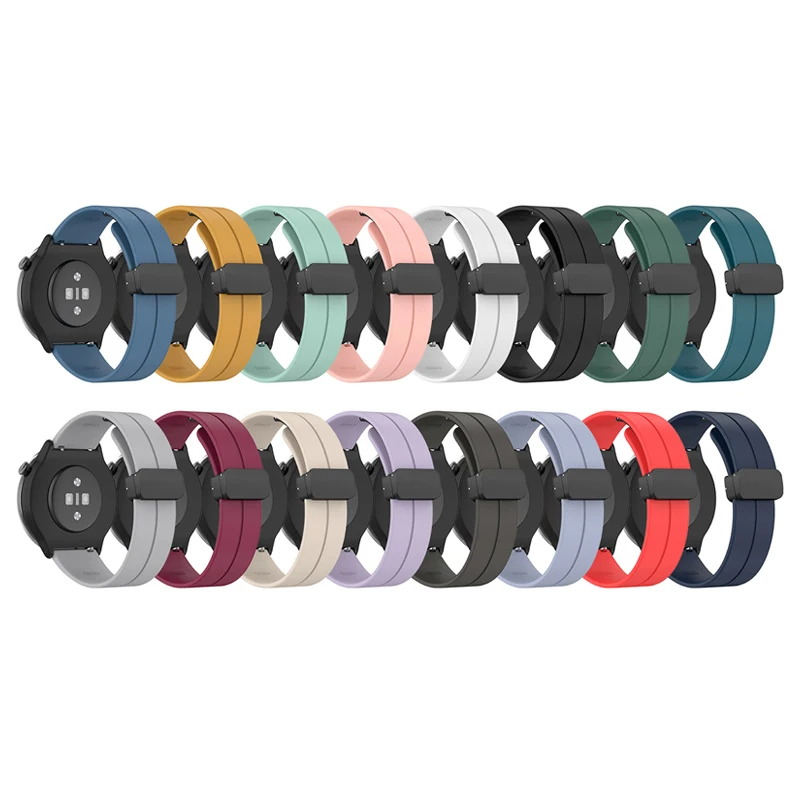 Alloy Magnetic Folding Buckle Quick Release Smartwatch Women Men Silicone Strap 20mm 22mm Silicone Watch Band For Samsung