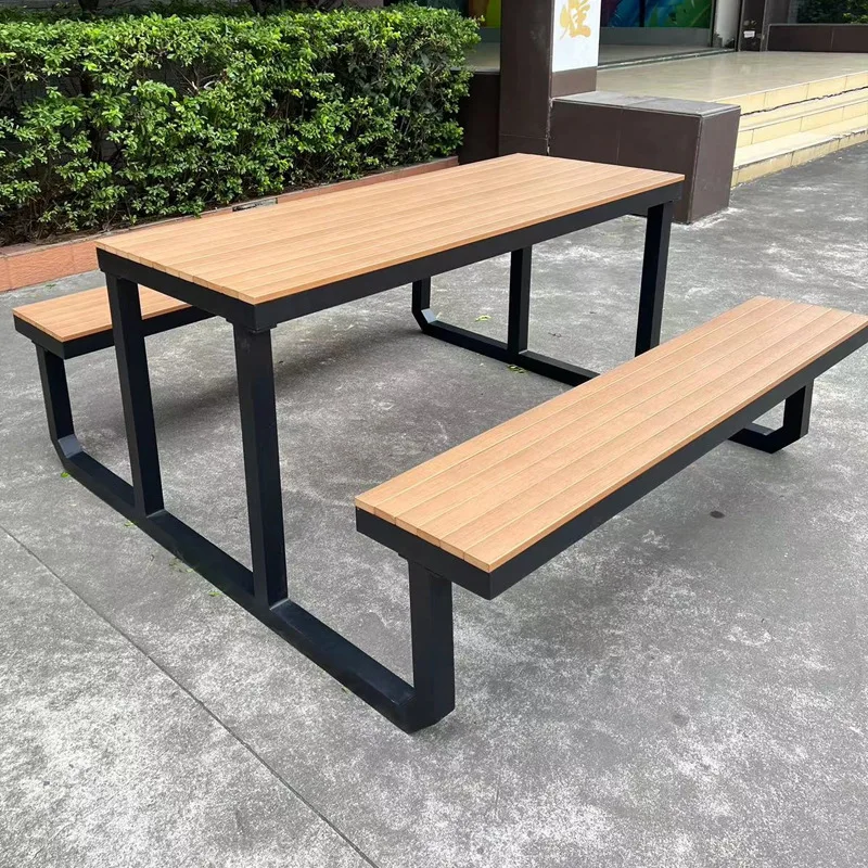 restaurant commercial mall public area WPC top aluminum frame waterproof strong outdoor dining area beer table chair set