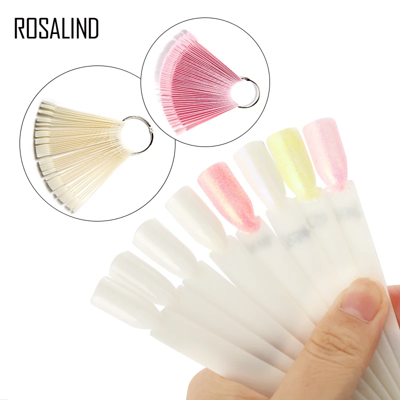 Rosalind 50pcs/lot uv gel nail polish colors display design board natural clear acrylic artificial nails color chart nail tips