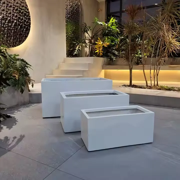 Large Rectangular Outdoor Garden Pots Big Fiberglass Planter Box Metal Propagating Pot for Plants Clay Cement Fiber Clay Cement
