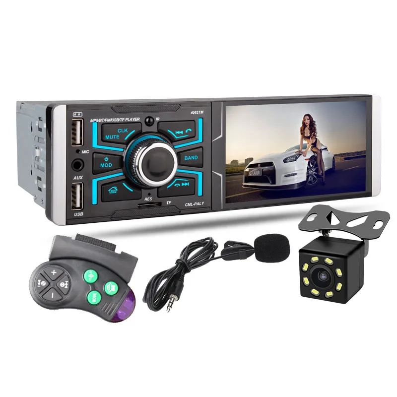 4.1 inch Car Radio 1 din Auto Audio Car Stereo FM BT AUX Input Rear View Camera MP5 Subwoofer Radios In Dash Head 4062TM