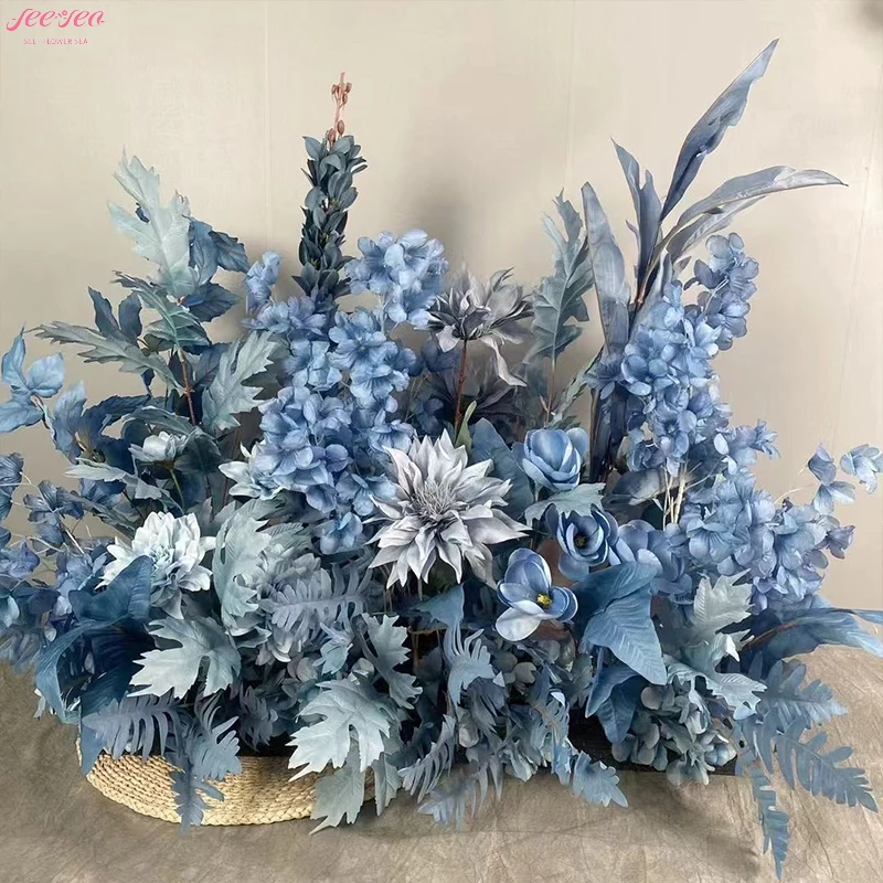 2024 Hot Selling Artificial Flower Colorful Flower Ball Blue Walkway Flower Runner Wedding Party Event Centerpiece Decorations.