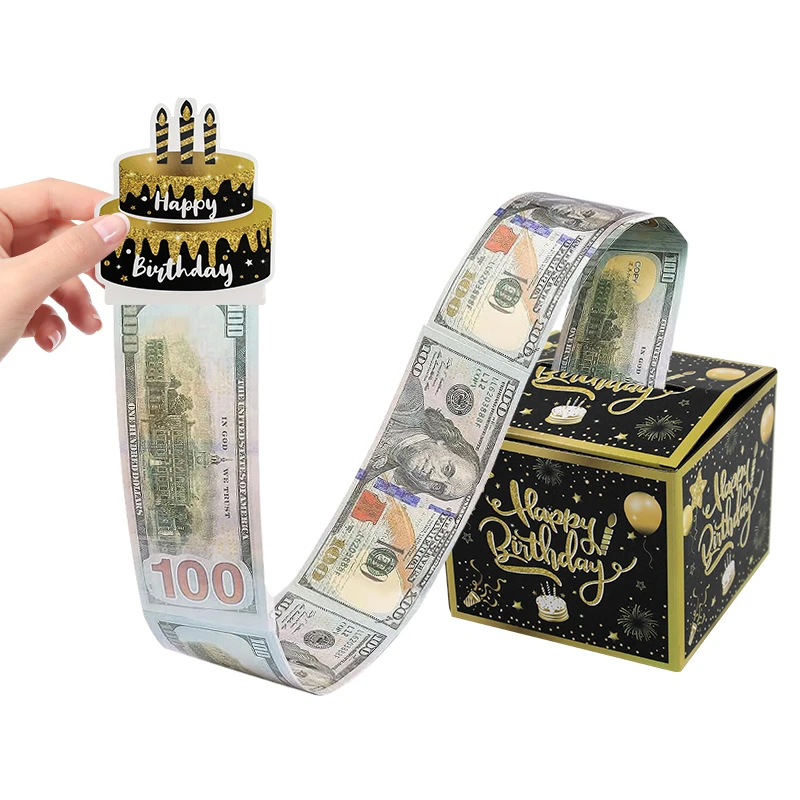 Happy Birthday Party Favour Money Box for Cash Gift Pull Surprise Money Gift Box with Pull Out Card as Gift for Kids and Friends