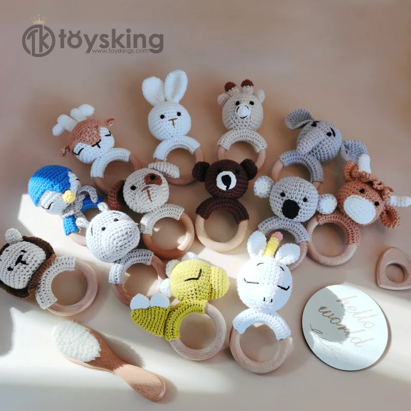 TK Rattle Crochet Baby Teethers Rattle Toy Amigurumi Animal Rattle Newborn baby shower gift Teether Ring CE EN71