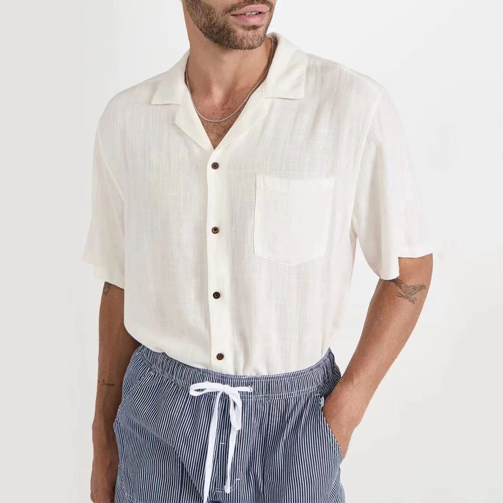 Shinesia ODM Mens Casual Linen Fabric T Shirt Blouse Custom High Quality Short Sleeve Formal Men Cotton Linen Clothing Shirt