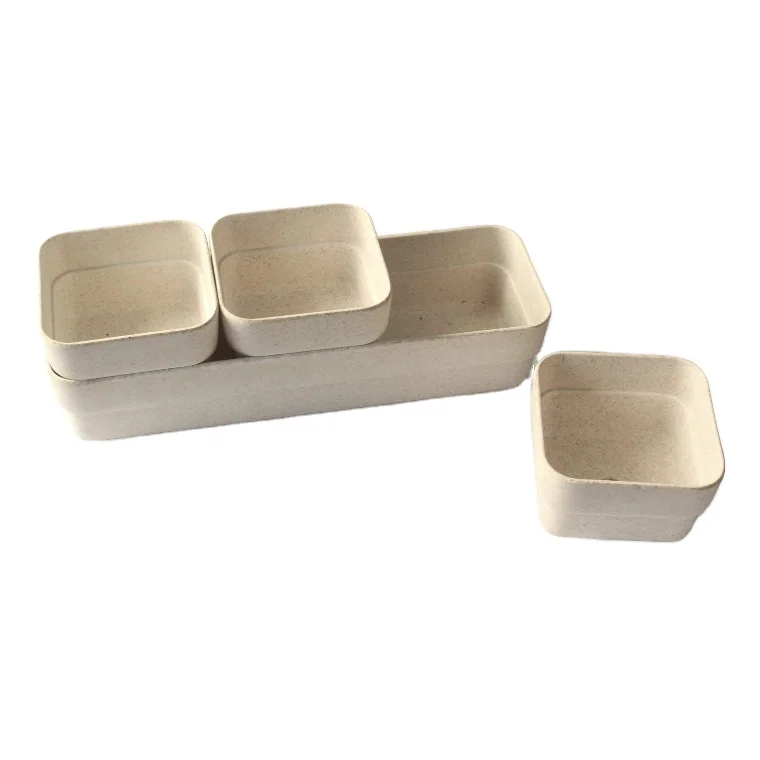 Popular design biodegradable bamboo fiber flower pot with tray