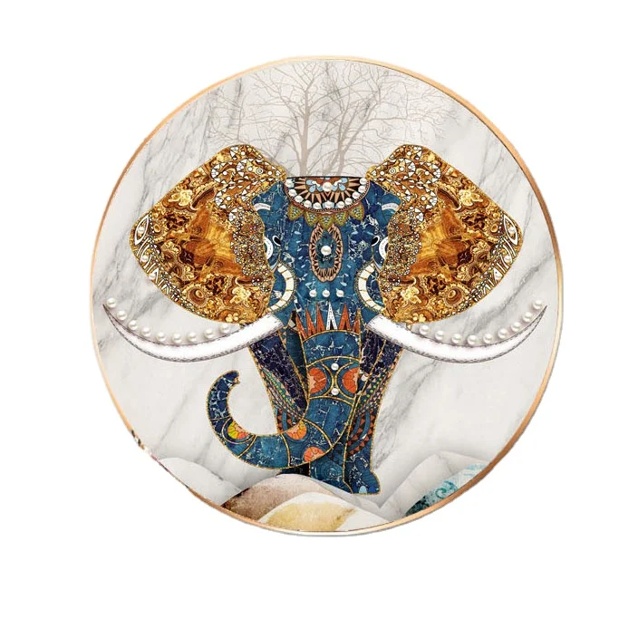 Factory supply light luxury elephant horse artwork crystal porcelain decor painting for home hotel