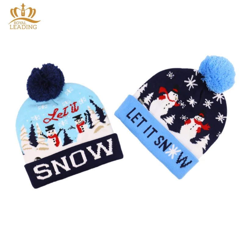 New Arrival Led Christmas Hat Light-Up Sweater Knitted Santa Cap Christmas Gift Kids Adult Xmas Christmas Hats With Leds Lights