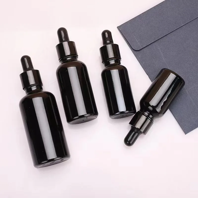 Bright Black Essential Oil Bottle Thread Glass Bottle Mouth Black Dropper Cap Bottom Non-Slip Treatment 5ml 10ml 15ml 20ml
