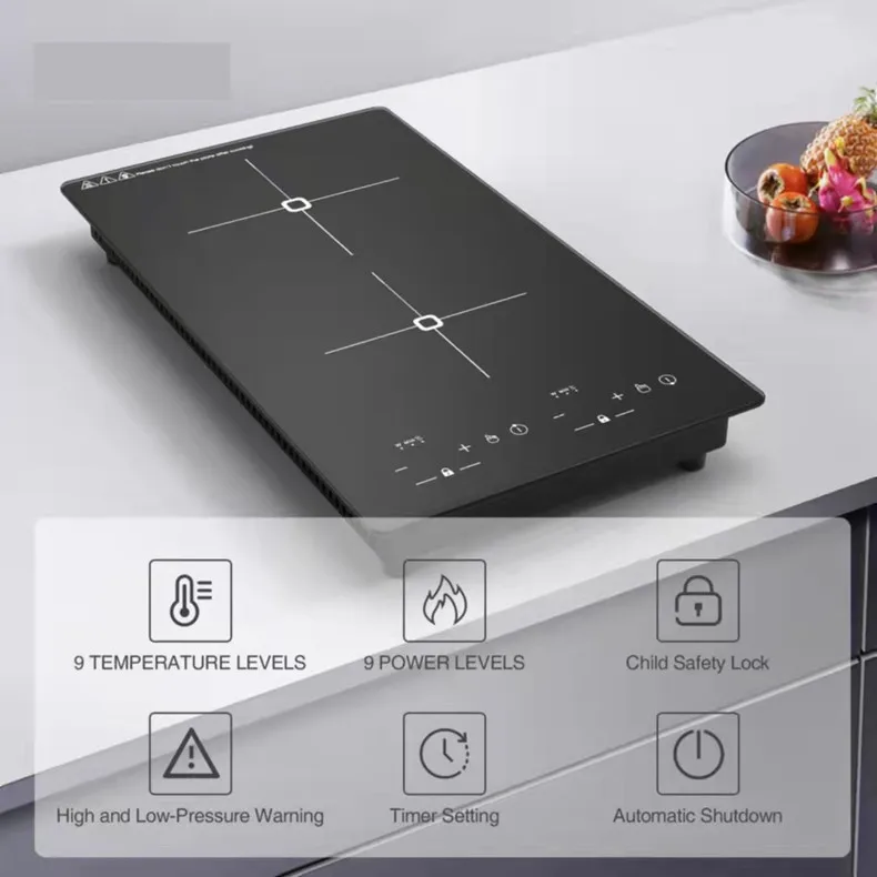 Integrated Stove Double Hobs 2 Hot Plate Induction Cooker Commercial Hob 3 Bunner Induction Cooker Black Electric Touch Screen