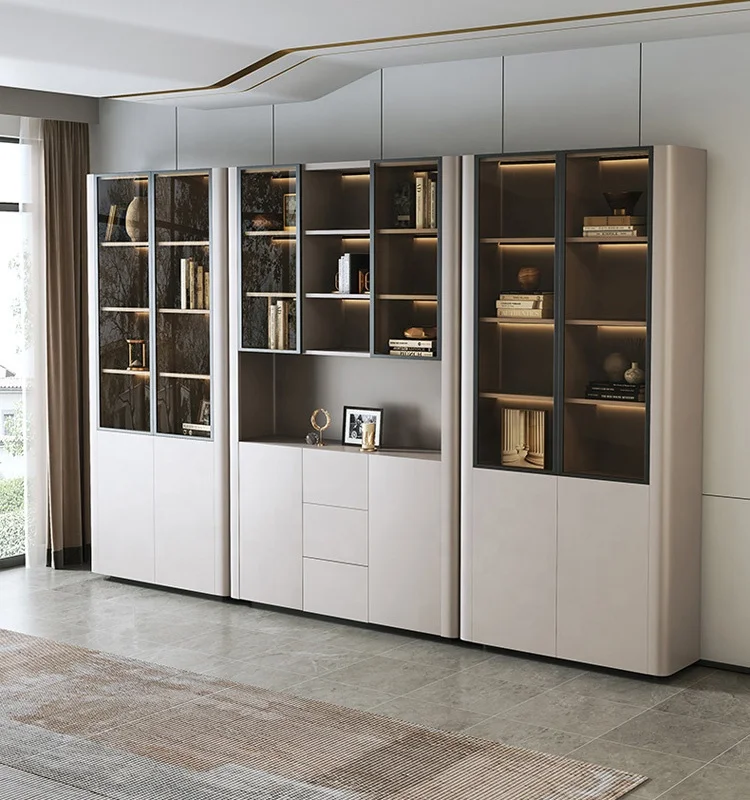 Wooden cabinet home High size Office Furniture Design Glass door Executive Boss Luxury bookshelf