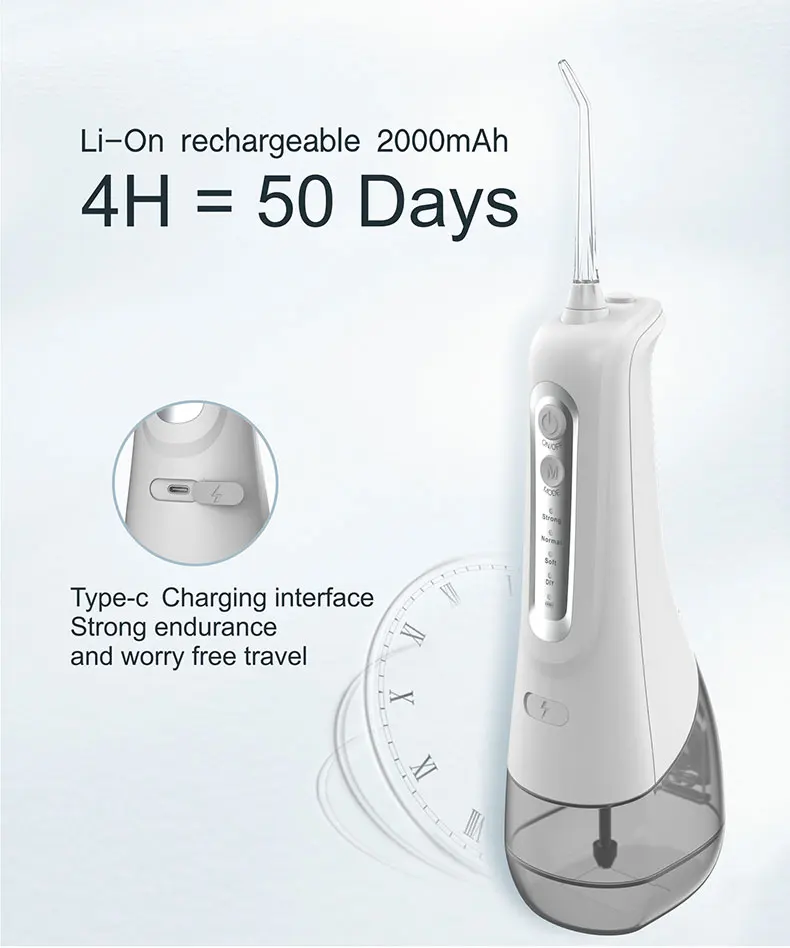 Teeth irrigator clean Ultrasonic Cleaner 3 Modes Cordless USB Rechargeable Water Flosser Oral care Irrigator for Tooth Cleaning