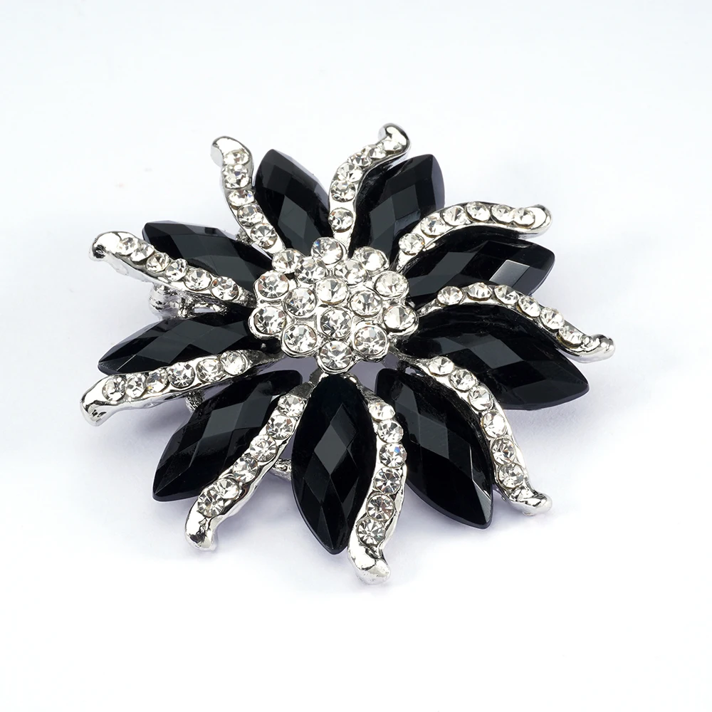 Fashion Handmade Cheap Jewellery Accessories Brooches Crystal Rhinestone Diamond Black Flower Design Brooch Pins For Ladies Suit