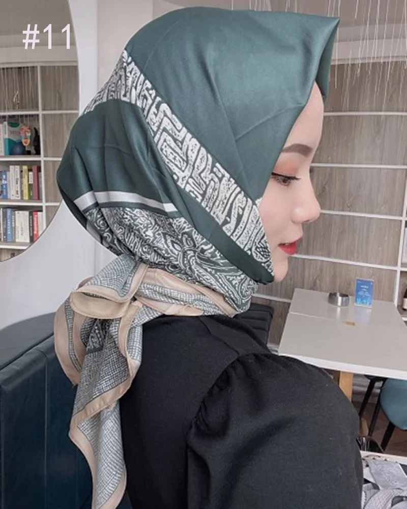 Новейшая Мода Tudung Bawal атласные квадратные хиджабы полосатые шарфы с принтом для Женщин Осенние мусульманские шали