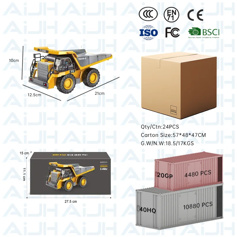 AiJH 9CH Rc Dump Truck Model Construction Vehicle Radio Controlled Car Alloy Rc Dump Truck Toys