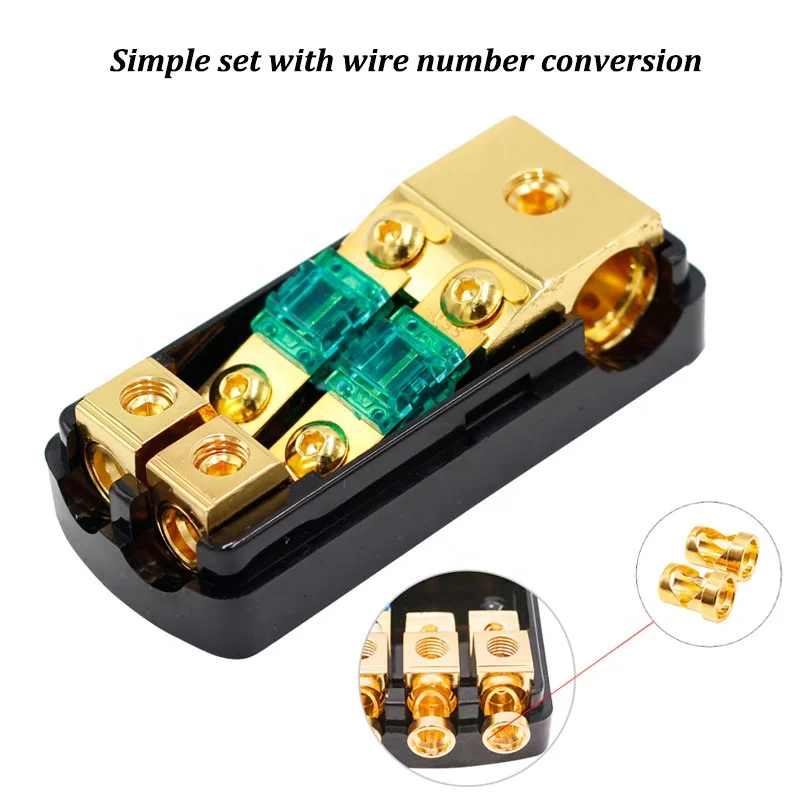 AUDIO Copper 0/4 Gauge to 4/8 Gauge 60 Amp Mini ANL 2 Way Fuse Holder Distribution Block