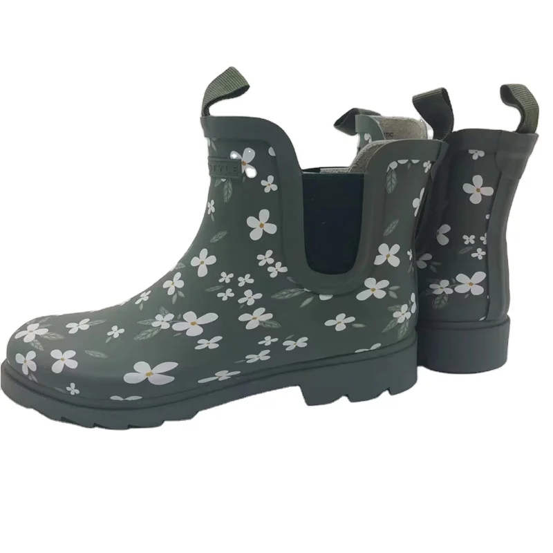 Wholesale Custom Logo Print Low Cut Short Rubber Rain Boots Shoes Rubber Wellies For Women