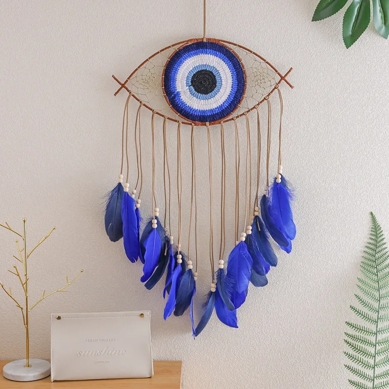 Hot Sale Blue Evil Eye Dream Catcher Home Decor Wall Hanging Large Feather Dream Catcher for Sweet Dreams