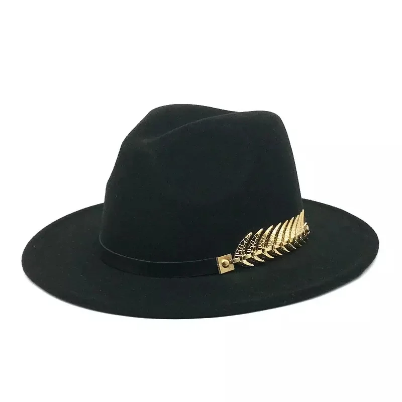 Amazon Hot Sale Big Brim Jazz Top Hat Gold Leaf Fishbone Belt Panama  Fedora Hats For Ladies Women