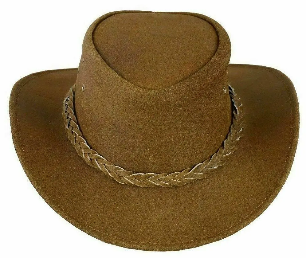 Australian Western Cowboy Style Hat Tan Brown Bush Hat Leather Outback Hat