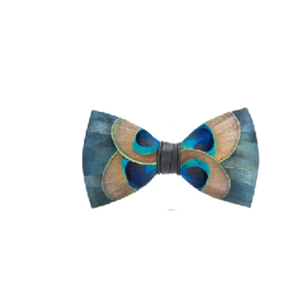 Custom Handmade Natural Peacock Brooch Lapel Pin Feather Bow Tie for Men Gift Wedding Party  Necktie Costume Clothing Accessory