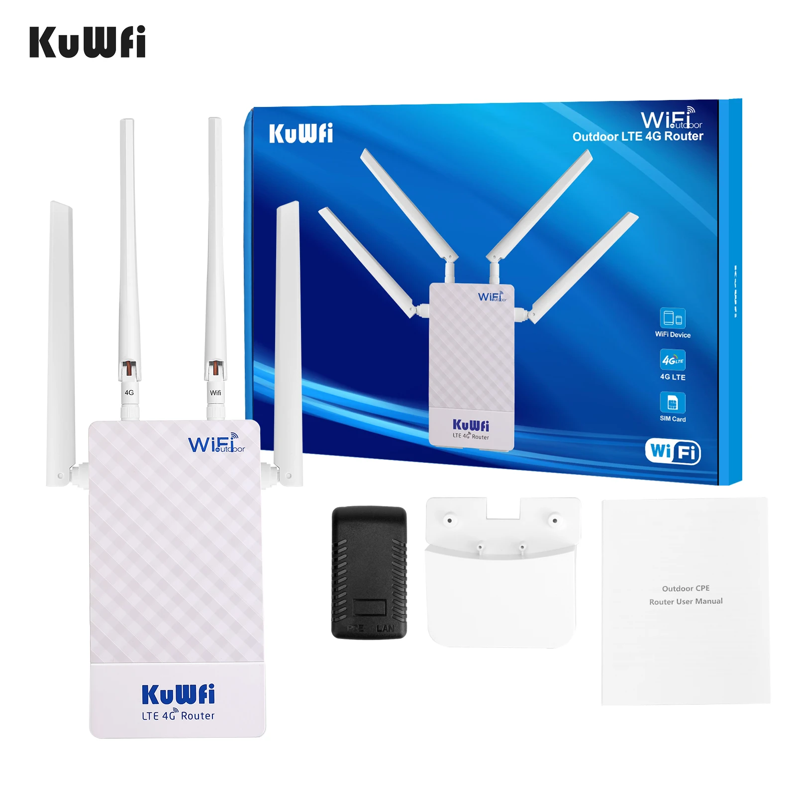 Настроенный KuWFi 4g 5g Wi-Fi маршрутизатор с sim-картой наружной антенной lte и слот